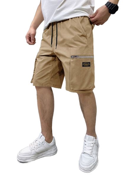 

men drawstring waist patch detail zipper pocket shorts 21tw#, White;black