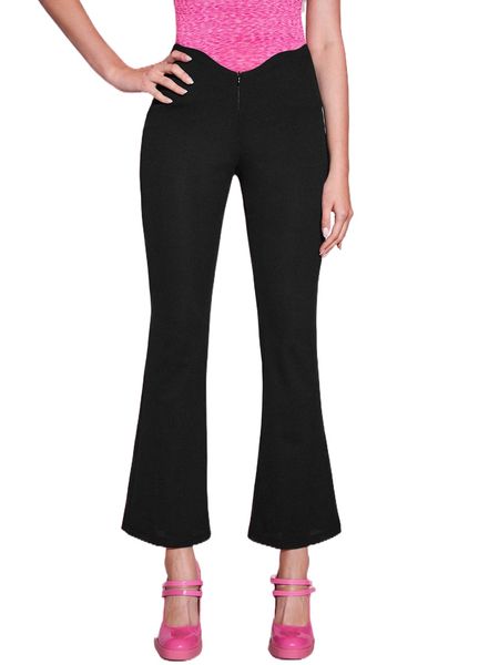 

asymmetrical waist flare leg pants b0eg#, Black;white