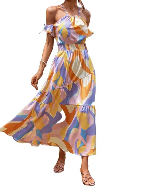 

colorblock shirred waist criss cross dress o8tg#, Black;gray