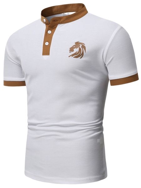 

men lion print contrast trim polo shirt r5wi#, White;black