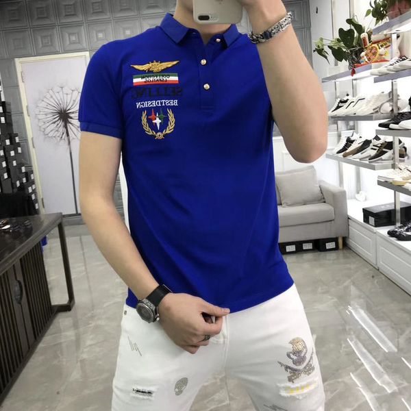 

summer short-sleeved t-shirt men's polo shirt men's lapel personality trend self-cultivation badge embroidery 220620, White;black