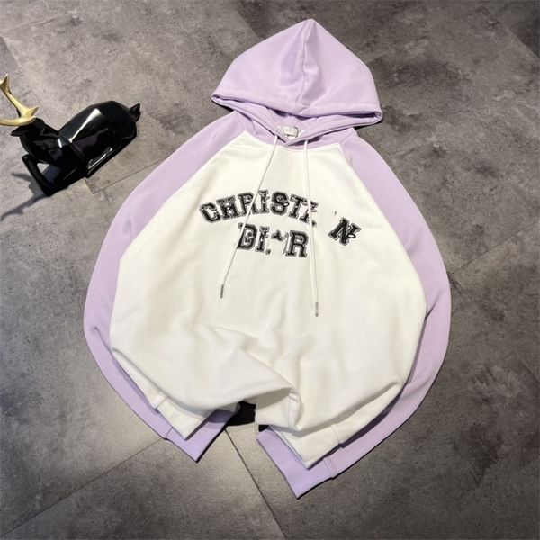 

summer explosion [] 21 qiuchao brand cartoon elf letter embroidery color matching hooded pullover for lovers, Black