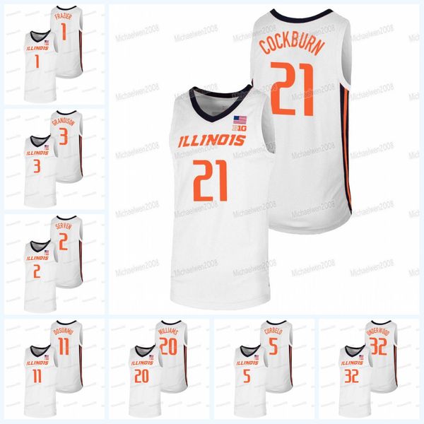 

custom illinois fighting illini college basketball jersey ncaa kofi cockburn andre curbelo trent frazier luke goode jacob grandison coleman, Black