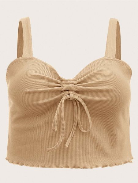 

plus drawstring front lettuce trim cami g6pq#, Black