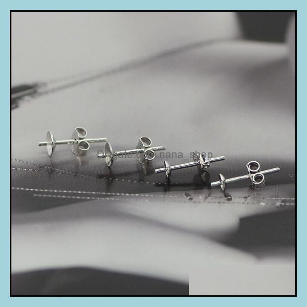 

jewelry settings factory direct s925 sterling sier setting earring posts stud earrings accessories 4mm small pearl cup with earnut safety ps, Slivery;crystal