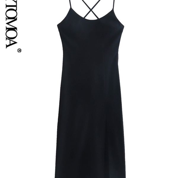 

women fashion front slit midi tube dress vintage backless zipper cross thin straps female dresses vestidos mujer 220526, Black;gray