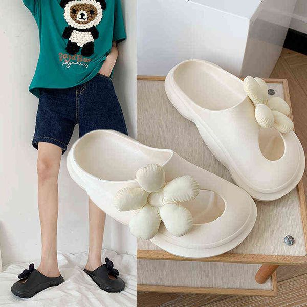 

baotou slippers women's summer wear 2022 new flowers stepping on shit feeling thick bottom non-slip beach sandals and slippers t220728, Black