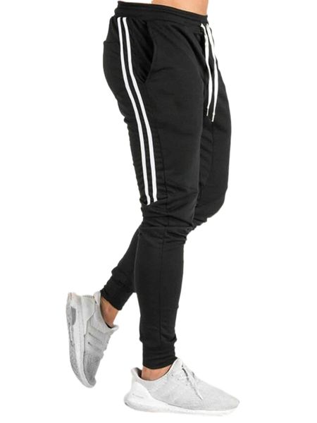 

men drawstring waist side tape pants a72d#, Black