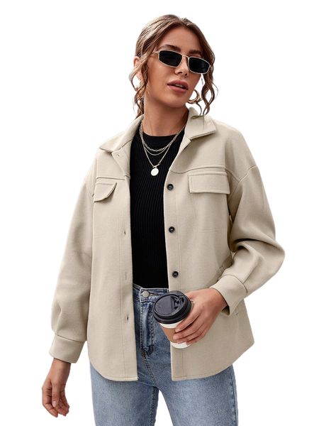 

button front drop shoulder solid coat q56n#, Black