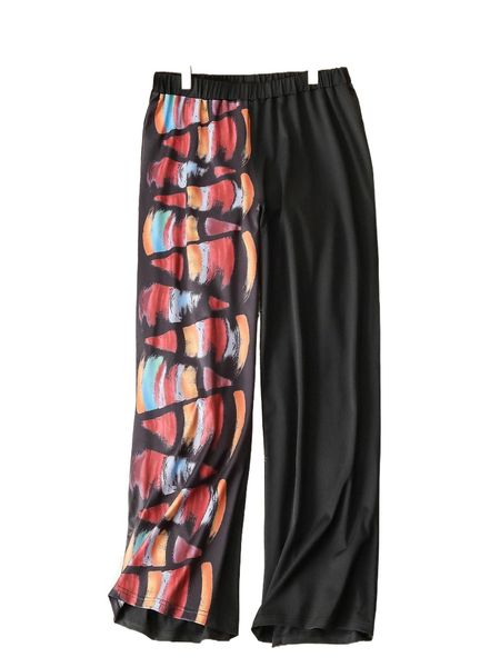 

plus brush print wide leg pants n4xn#, Black