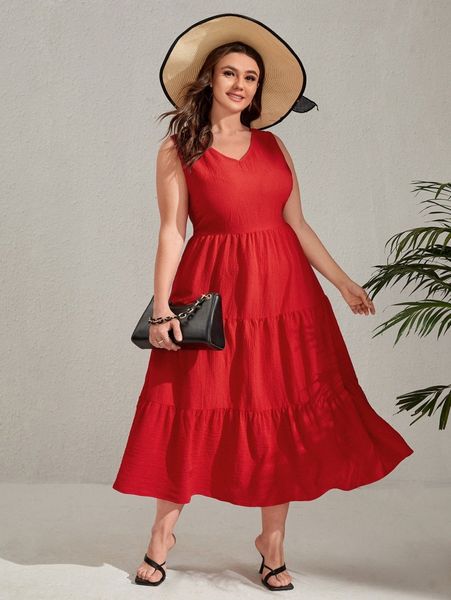 

plus backless knot ruffle hem dress m3w7#, Black