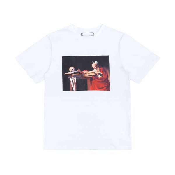 

brand mens fashion classic t shirts loose offs cotton men women t-shirt designers short sleeve letter oil paint tees black white shirt eur, White;black