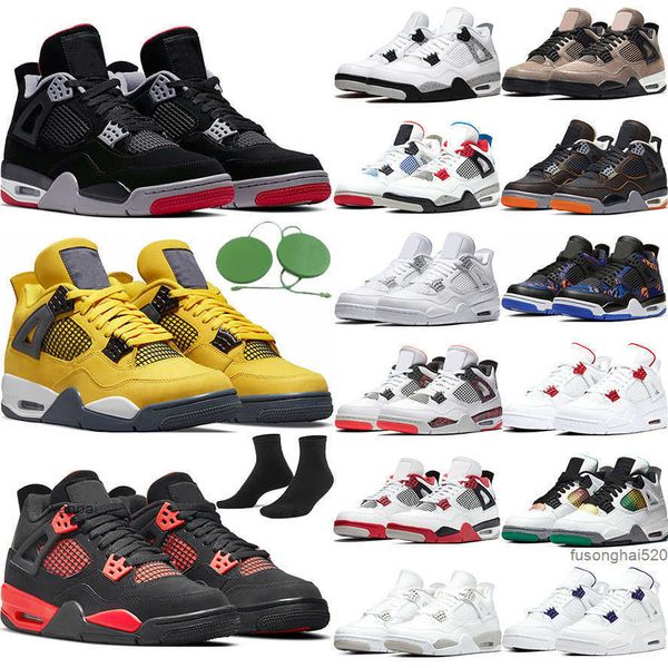 

jumpman 4 4s basketball shoes for men university blue tech white sail white cement pure money red thunder pony hair guava ice sneakers women, Black