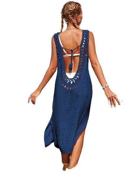 

split thigh crochet cover up u0au#, White;black