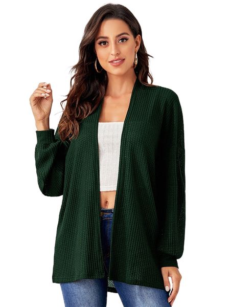 

drop shoulder waffle knit coat u2p6#, Black