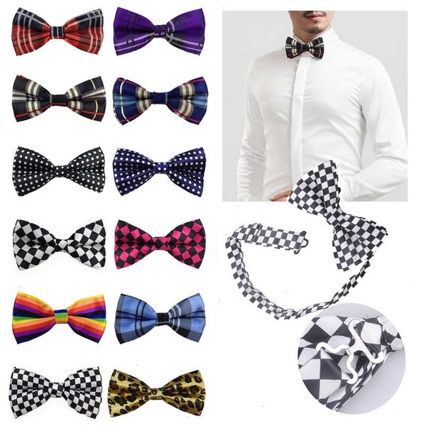 

adjustable mens bow tie plaid polka dots striped pre-tied tuxedo butterfly bowtie formal neck ties wedding party accessories, Black;gray