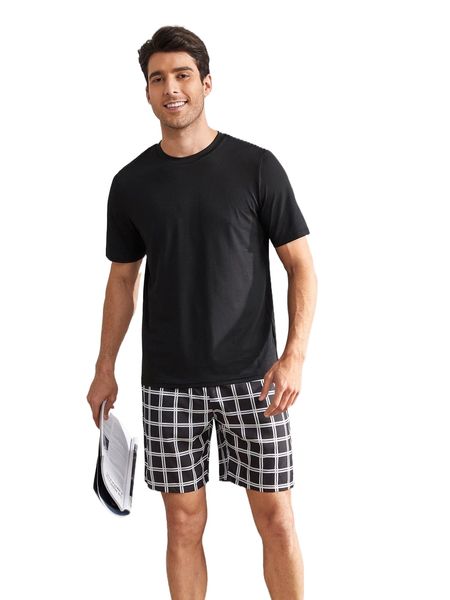 

men plaid print pj set a4un#, Black;brown