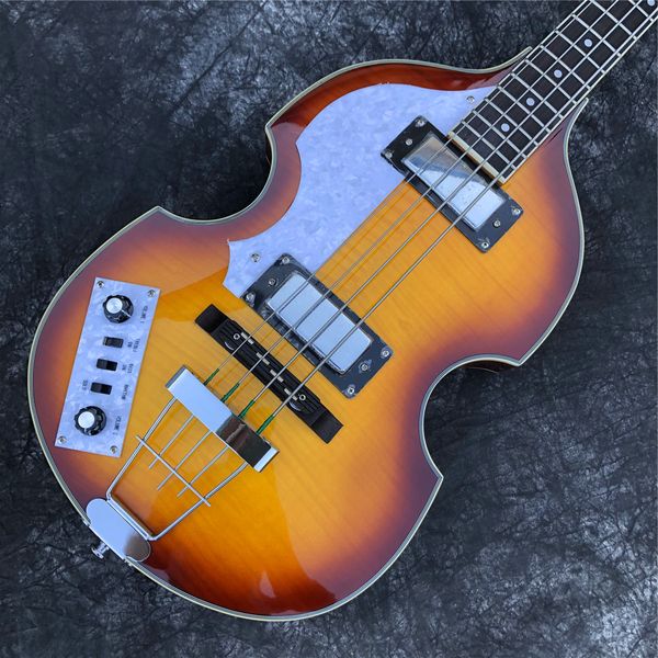 Hofner Sunburst Flame Maple 4 Strings Bass elétrico esquerdo corpo oco Hollow Vintage CT Violin BB2 Bass Guitars