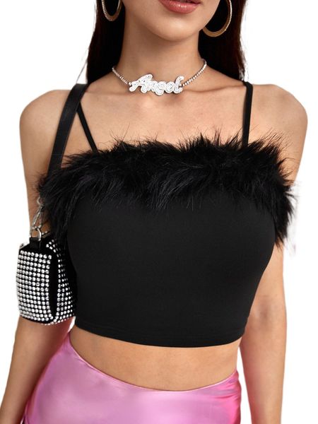 

fuzzy trim cami o6jx#, White