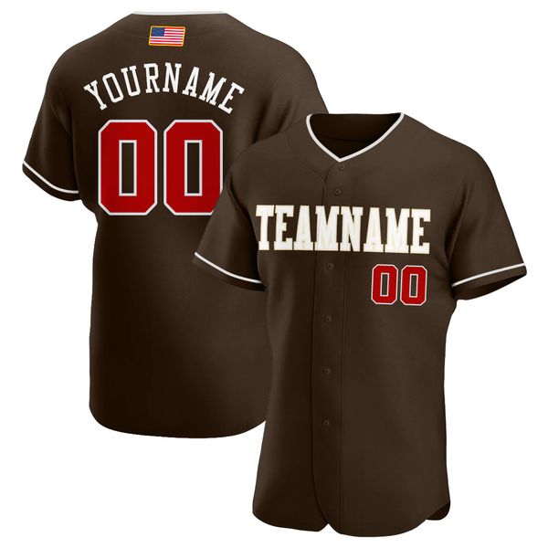 

custom brown red-cream authentic american flag fashion baseball jersey, Black