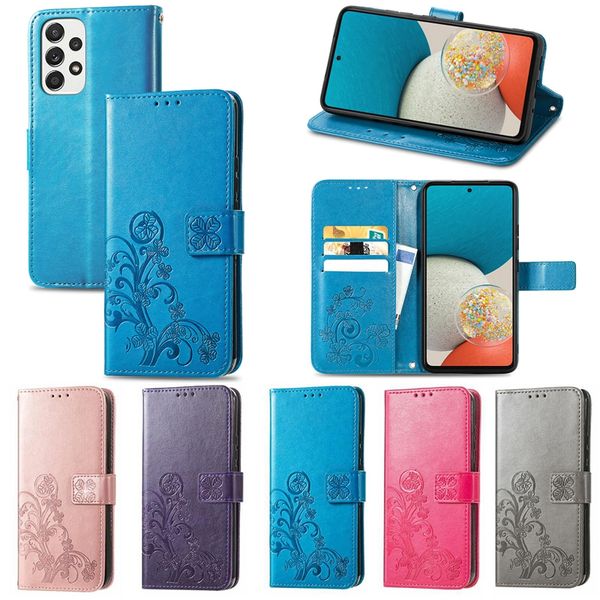 Custodie a portafoglio in pelle stampa fiore per Samsung A03 Core A73 5G A23 M33 F23 A13 4G M53 A03S 165.8 USA Fashion Rose Gold Floral Lucky Clover Portamonete magnetico Flip Cover