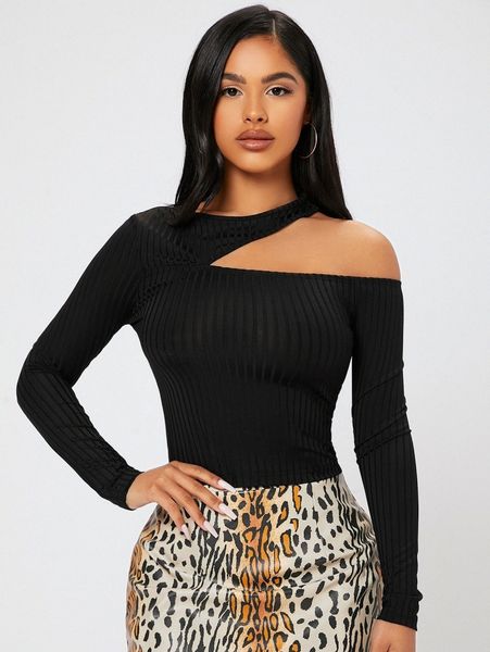 

petite asymmetrical neck solid tee k7qt#, White