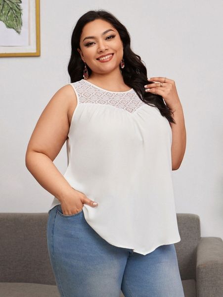 

emery rose plus lace insert sleeveless 74p5#, Black