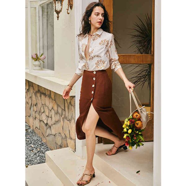 

women's polos french gentle wind mulberry silk women's chic printing fashion shirt, White