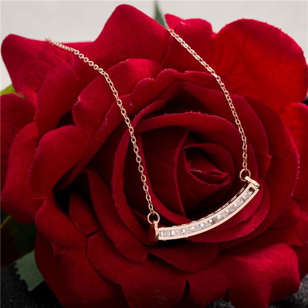 

new trendy classic crystal pendant necklace rose gold stainless steel jewelry, Silver
