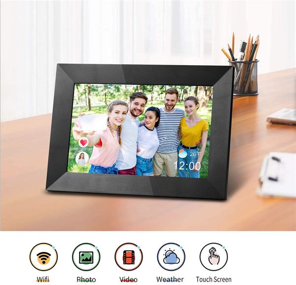 Cornice elettronica fotografica digitale da 8 pollici LED HD Album fotografico elettronico ultrasottile USB IPS Sveglia Lettore di immagini video Funzione completa WF805T