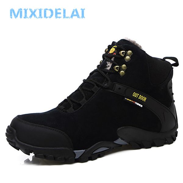 

2022 winter warm fur snow boots male shoes for men fashion cow suede walking work ankle footwear sneakers, Black