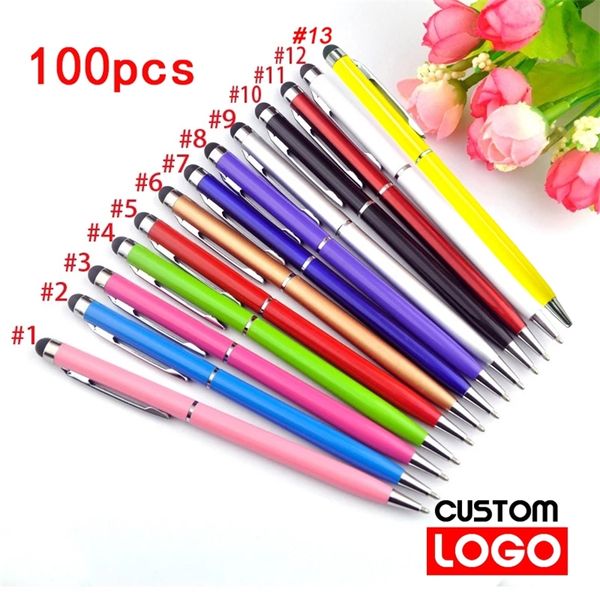 100 упаковки из 13 -х сорока мини -метал 2IN1 Стили -стилус универсальный шариковая ручка.