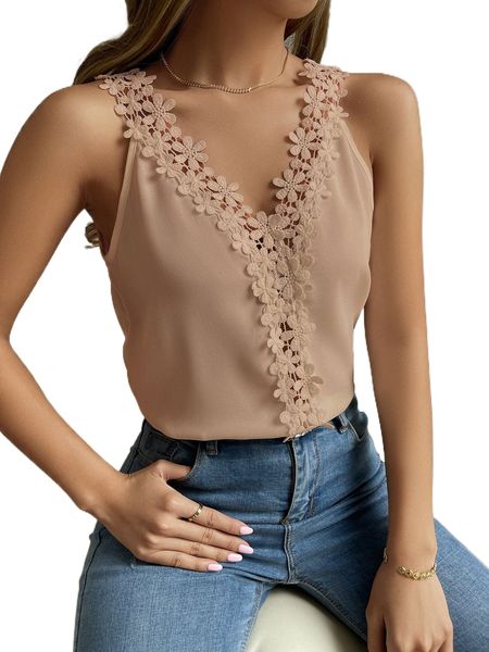 

guipure lace v-neck cami 41j8#, White