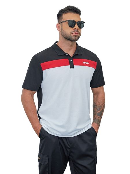 

extended sizes men letter graphic colorblock polo shirt s13y#, White;black