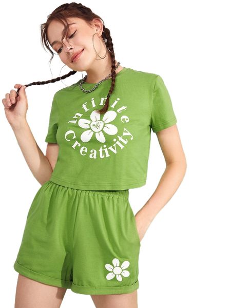 

x motspraydesignstudio floral & letter graphic tee & shorts m6ik#, White