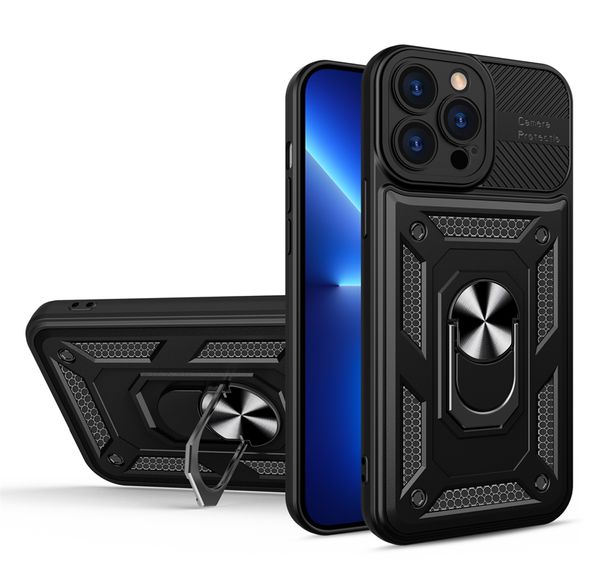 Kameraobjektiv-Schutz-Telefonhüllen für iPhone 13 Pro 12 7/8 SE3 XR XS Max Samsung A13 A33 A53 Stoßfester Ring Kickstand TPU PC Mobile Cover