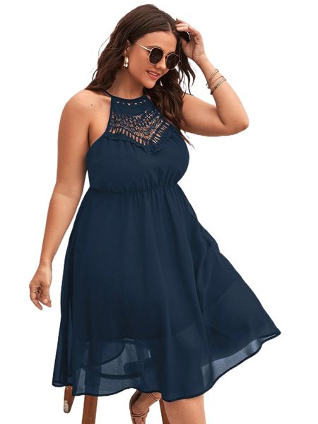

plus guipure lace insert dress g9vz#, Black