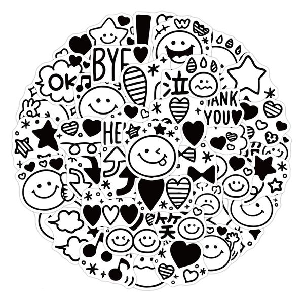 

40pcs cartoon black and white smiley stickers pack for suitcase graffiti notebook hand account decoration waterproof sticker decals wholesal