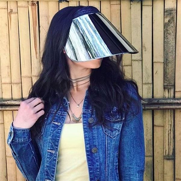 

women antiuv lens wide brim sun casual summer rotating plastic visor hat empty hat 220627, Blue;gray