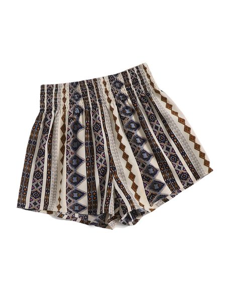 

shirred waist geo print shorts g5tm#, White;black