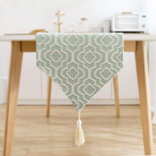 32x180cm elegante Jacquard Turquoise Table Runner Bed com lenço de cômoda para festas em casa Decoração de jantar 220615