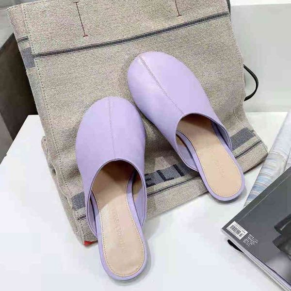 

slippers anbv half slippers women's four seasons wear baotou candy round headed sheepskin flat muller shoes, Black