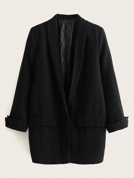 

shawl collar rolled cuff solid blazer p693#, White