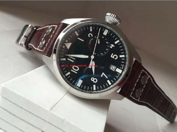 

elling multi style big-pilot men wristwatches 46 mm black dial power reserve movement auto date original buckle leather strap i-w500402 men&, Slivery;brown