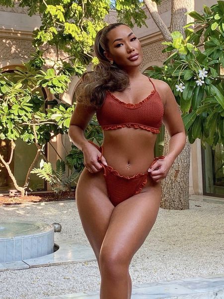 

textured frill trim bikini swimsuit o876#, White;black