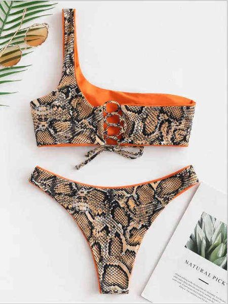

snake swimsuit single shoulder swimsuit bikini suit, White;black