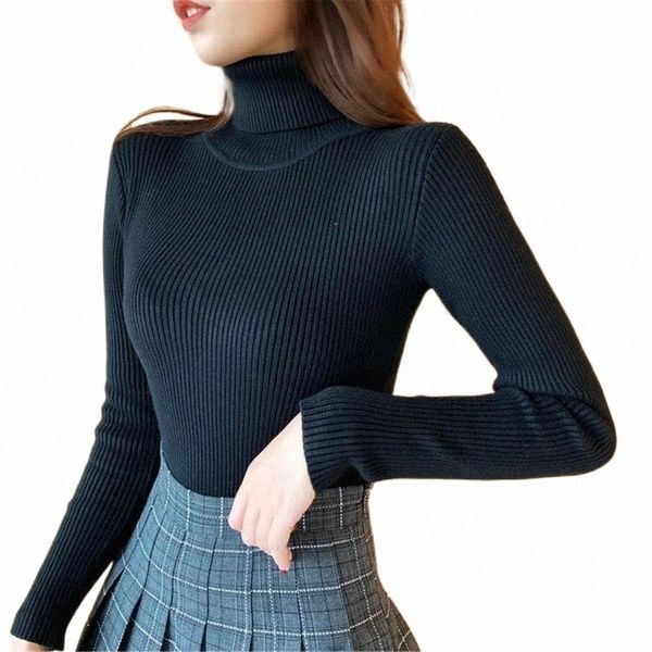 

women's sweaters 2022 fashion women solid color knitwear long sleeve turtle neck slim pullover sweater blouse warm female x8ek#, White;black