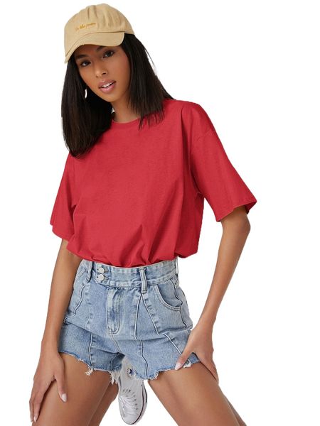 

drop shoulder solid tee i0ap#, White