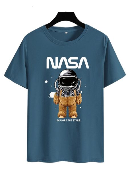 

men astronaut and slogan graphic tee d0pe#, White;black