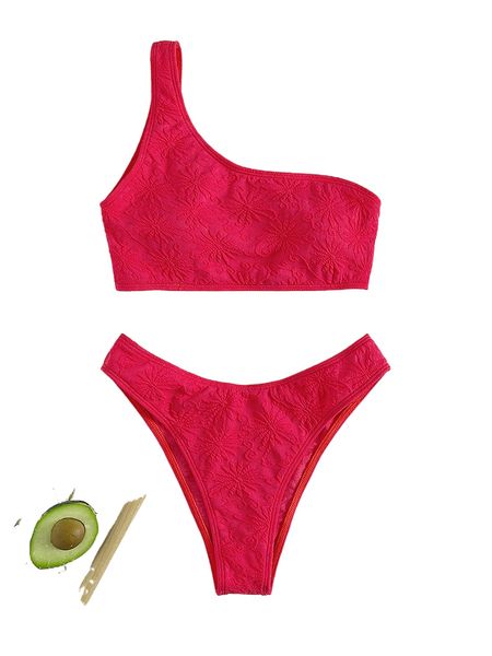 

embossing one shoulder high cut bikini swimsuit 13wj#, White;black